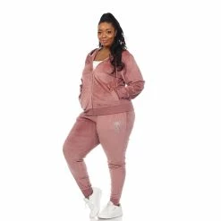 Plus Size White Mark Rhinestone 2-Piece Velour Tracksuit Set -Adidas shop 5650122 ALT2