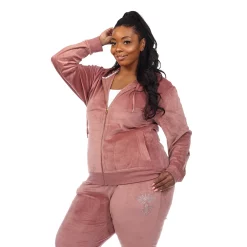 Plus Size White Mark Rhinestone 2-Piece Velour Tracksuit Set -Adidas shop 5650122 ALT3