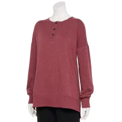 Juniors' SO® Adaptive Easy Dressing Henley Sweatshirt Sensory Friendly -Adidas shop 5652297 Berry Magnolia