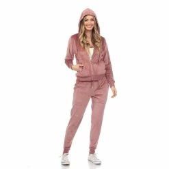 Women's White Mark Rhinestone 2-Piece Velour Tracksuit Set -Adidas shop 5656824 Pink