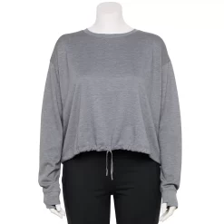 Plus Size Tek Gear® Stretch Fleece Cinched-Waist Top -Adidas shop 5663621 Smokey Slate