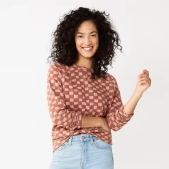 Women's Sonoma Goods For Life® Everyday Crewneck Sweatshirt -Adidas shop 5664640 Brown Mauve Checker