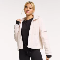 Women's FLX Boucle Mixed-Media Jacket -Adidas shop 5665622 Bisque Tan