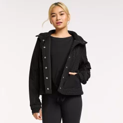 Women's FLX Boucle Mixed-Media Jacket -Adidas shop 5665622 Mineral Black