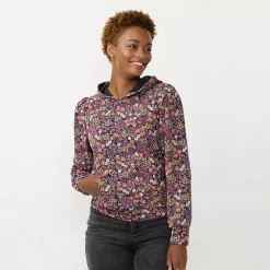Women's LC Lauren Conrad Pleated French Terry Hoodie -Adidas shop 5666779 Floral Ditzy