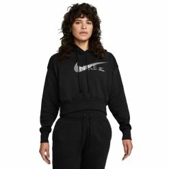 Women's Nike Sportswear Swoosh Fleece Crop Hoodie -Adidas shop 5675783 Black White