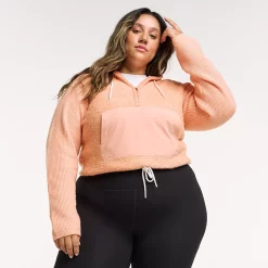 Plus Size FLX Hooded Half-Zip Mixed-Media Pullover -Adidas shop 5679633 Blushd Out