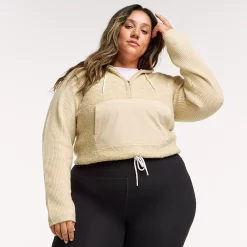 Plus Size FLX Hooded Half-Zip Mixed-Media Pullover -Adidas shop 5679633 Sand Trap