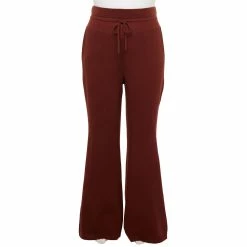 Plus Size FLX Ribbed High-Waisted Flared Sweater Pants -Adidas shop 5679635 Chic Burgundy