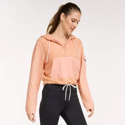 Women's FLX Hooded Half-Zip Mixed-Media Pullover -Adidas shop 5687132 Blushed Out