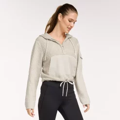 Women's FLX Hooded Half-Zip Mixed-Media Pullover -Adidas shop 5687132 Sand Trap
