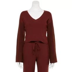 Women's FLX Ribbed Open-Back V-Neck Sweater -Adidas shop 5687133 Chic Burgundy