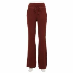 Women's FLX Ribbed High-Waisted Flared Sweater Pants -Adidas shop 5687134 Chic Burgundy