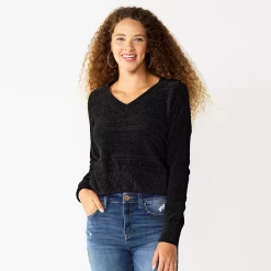 Juniors' SO® V-Neck Chenille Pullover Sweater -Adidas shop 5696161 Black