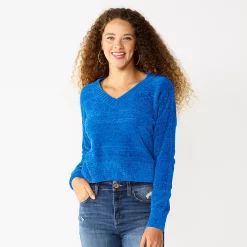Juniors' SO® V-Neck Chenille Pullover Sweater -Adidas shop 5696161 Emerson Blue