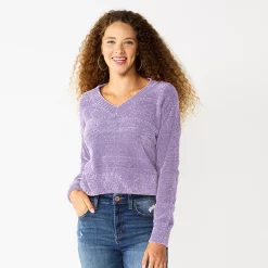 Juniors' SO® V-Neck Chenille Pullover Sweater -Adidas shop 5696161 Lavender