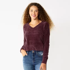 Juniors' SO® V-Neck Chenille Pullover Sweater -Adidas shop 5696161 Magma