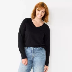Petite Sonoma Goods For Life® Everyday Long Sleeve V-Neck Top -Adidas shop 5705363 Black
