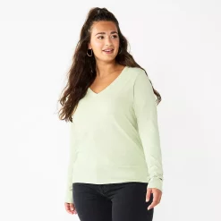 Petite Sonoma Goods For Life® Everyday Long Sleeve V-Neck Top -Adidas shop 5705363 Mint Green
