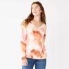 Petite Sonoma Goods For Life® Everyday Long Sleeve V-Neck Top -Adidas shop 5705363 Pink Neutral Tie Dye