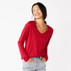 Petite Sonoma Goods For Life® Everyday Long Sleeve V-Neck Top -Adidas shop 5705363 Shine Red