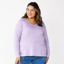 Plus Size Sonoma Goods For Life® Favorite Long Sleeve V-Neck Tee -Adidas shop 5705505 Light Purple Texture