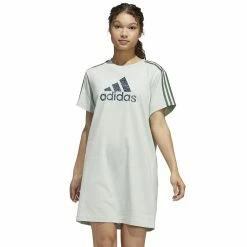 Women's adidas Leopard Metallic Badge of Sport Graphic T-Shirt Dress -Adidas shop 5709291 Linen Green