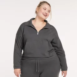 Plus Size FLX Embrace Quarter-Zip Sweatshirt -Adidas shop 5720994 Chaz Gray