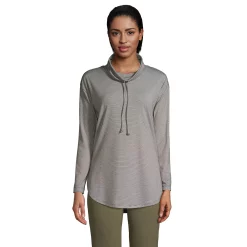 Petite Lands' End Power Performance Cowl Neck Top -Adidas shop 5722629 Forest Moss Stripe
