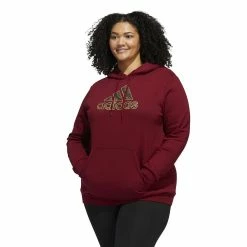 Plus Size adidas Leopard Metallic Badge Of Sport Fleece Graphic Hoodie -Adidas shop 5724174 Collegiate Burgundy