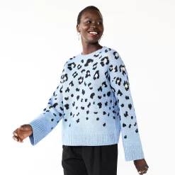Women's Nine West Patterned Crewneck Sweater -Adidas shop 5731865 Blue Leopard