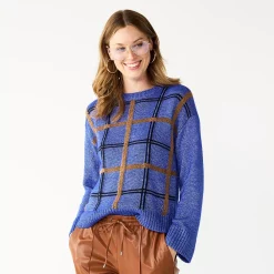 Women's Nine West Patterned Crewneck Sweater -Adidas shop 5731865 Blue Plaid