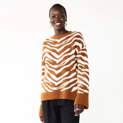 Women's Nine West Patterned Crewneck Sweater -Adidas shop 5731865 Brown Zebra Stripe