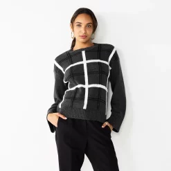 Women's Nine West Patterned Crewneck Sweater -Adidas shop 5731865 Gray Plaid