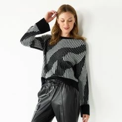 Women's Nine West Patterned Crewneck Sweater -Adidas shop 5731865 Mineral Black Combo