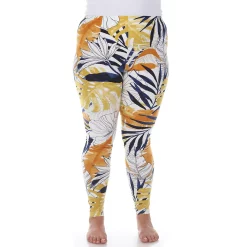 Plus Size White Mark Printed High-Waisted Leggings -Adidas shop 5780869 White Tropical Flower
