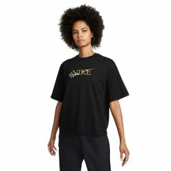 Women's Nike Sportwear Leopard Print Logo Boxy Tee -Adidas shop 5788971 Black
