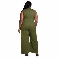Poetic Justice Women's Plus Size Sleeveless V-Neck Wide Leg Jumsuit -Adidas shop 6061317 ALT
