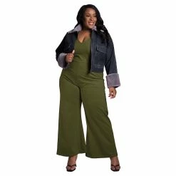 Poetic Justice Women's Plus Size Sleeveless V-Neck Wide Leg Jumsuit -Adidas shop 6061317 ALT2