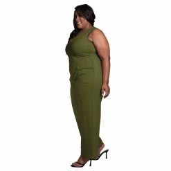 Poetic Justice Women's Plus Size Sleeveless V-Neck Wide Leg Jumsuit -Adidas shop 6061317 Olive