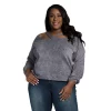 Poetic Justice Women's Plus Size V Self Straps Off Shoulder Long Sleeve Top