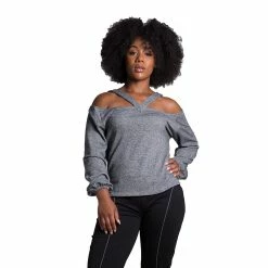 Poetic Justice Women's V Self Straps Off Shoulder Long Sleeve Top -Adidas shop 6061334 Grey