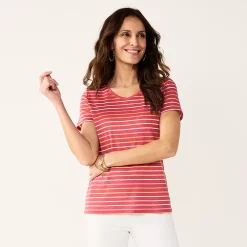 Petite Croft & Barrow® Essential V-Neck Tee -Adidas shop 6225069 Pink Thin Stripe